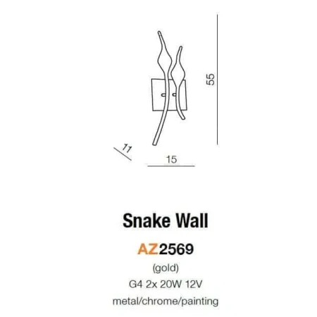 Kinkiet designerski SNAKE złoty AZ2569 - Azzardo
