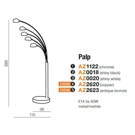 Lampa podłogowa PALP mosiądz AZ2623 - Azzardo