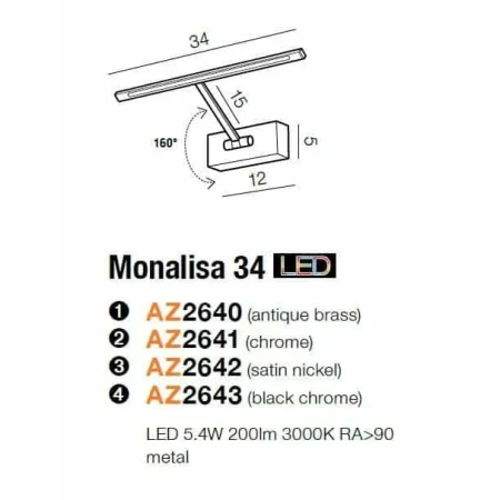 Kinkiet obrazowy MONALISA 34 chrom AZ2641 - Azzardo