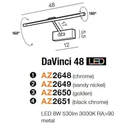 Kinkiet obrazowy DAVINCI 48 chrom AZ2648 - Azzardo