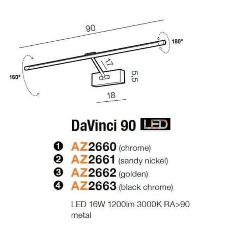 Kinkiet obrazowy DAVINCI 90 srebrny AZ2661 - Azzardo