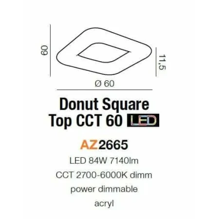 Plafon nowoczesny DONUT SQ 60 CCT  biały AZ2665 - Azzardo