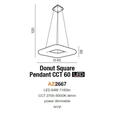 Lampa wisząca nowoczesna DONUT SQ 60 CCT  biała AZ2667 - Azzardo