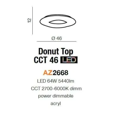 Plafon nowoczesny DONUT 46 CCT  biały AZ2668 - Azzardo