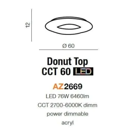 Plafon nowoczesny DONUT 60 CCT  biały AZ2669 - Azzardo