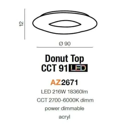 Plafon nowoczesny DONUT 91 CCT  biały AZ2671 - Azzardo
