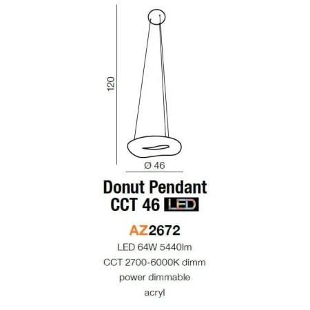 Lampa wisząca nowoczesna DONUT 46 CCT  biała AZ2672 - Azzardo