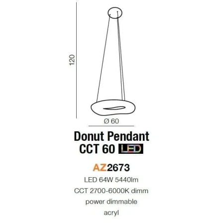 Lampa wisząca nowoczesna DONUT 60 CCT  biała AZ2673 - Azzardo