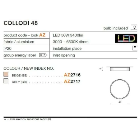 Plafon COLLODI 48 CCT szary AZ2717 - Azzardo
