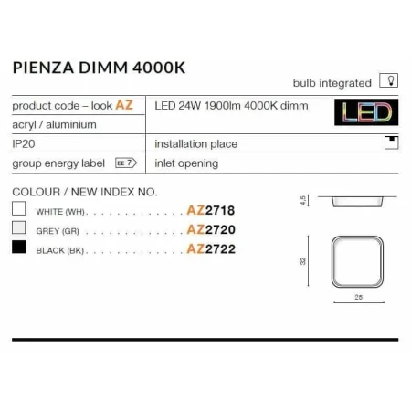 Plafon nowoczesny PIENZA  biały AZ2718 - Azzardo