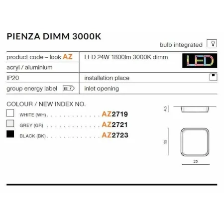 Plafon nowoczesny PIENZA szary AZ2721 - Azzardo