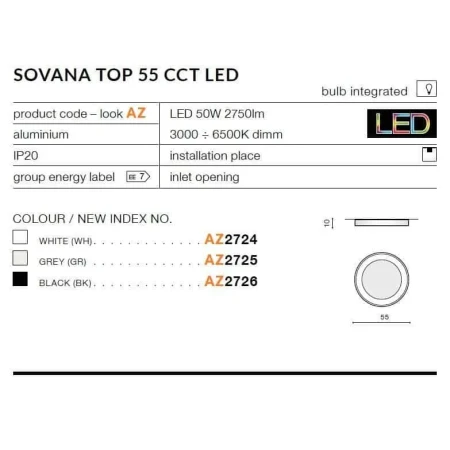 Plafon nowoczesny SOVANA 55 CCT  biały AZ2724 - Azzardo