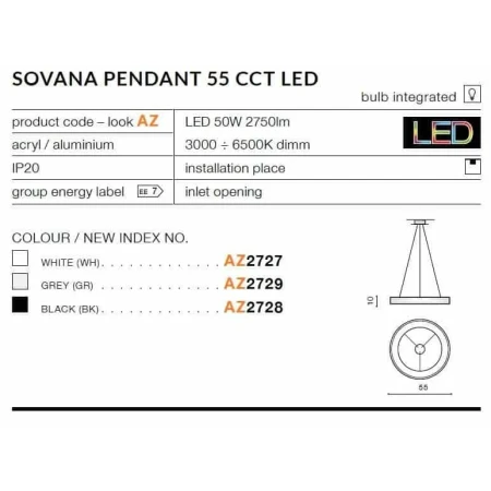 Lampa wisząca RING SOVANA 55 CCT czarna AZ2728 - Azzardo