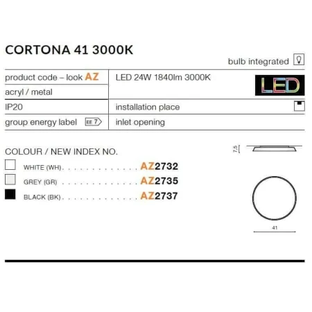 Plafon nowoczesny CORTONA 41 szary AZ2735 - Azzardo