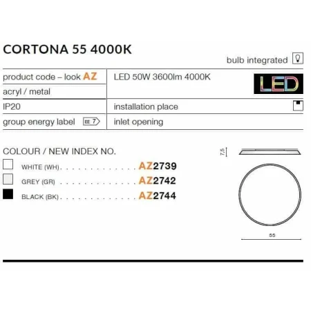 Plafon nowoczesny CORTONA 55  biały AZ2739 - Azzardo