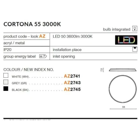 Plafon nowoczesny CORTONA 55 czarny AZ2745 - Azzardo