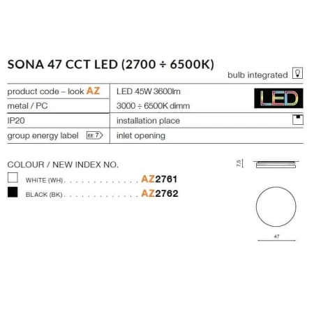 Plafon nowoczesny SONA 47 CCT  biały AZ2761 - Azzardo