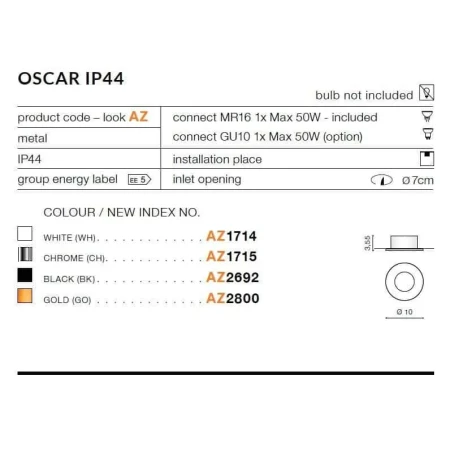Oprawa do wbudowania OSCAR złota AZ2800 - Azzardo