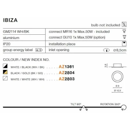 Oprawa wpuszczana okrągła IBIZA  biała AZ2803 - Azzardo