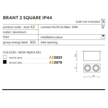 Oprawa sufitowa BRANT 2 SQ  biała AZ2823 - Azzardo