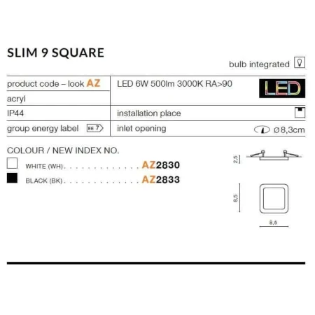 Oprawa do wbudowania SLIM 9 SQ  biała AZ2830 - Azzardo