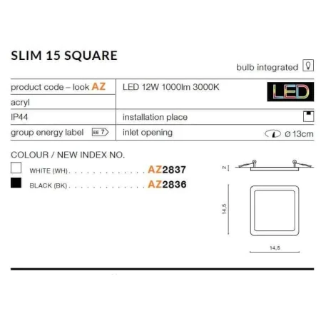 Oprawa do wbudowania SLIM 15 SQ czarna AZ2836 - Azzardo