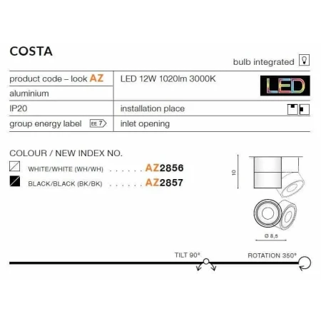 Oprawa sufitowa COSTA czarna AZ2857 - Azzardo