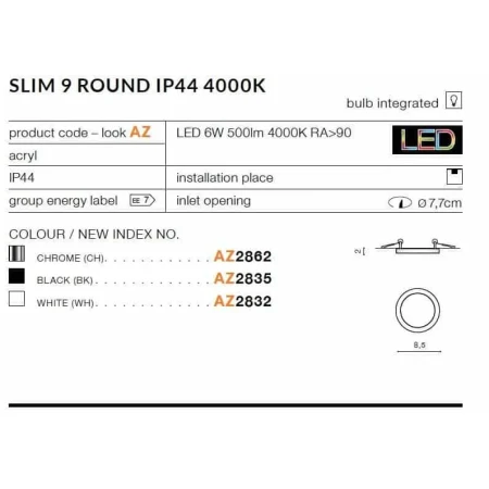 Oprawa do wbudowania SLIM 9 chrom AZ2862 - Azzardo