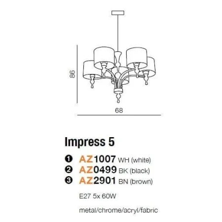 Lampa wisząca abażur IMPRESS 5 brązowa AZ2901 - Azzardo