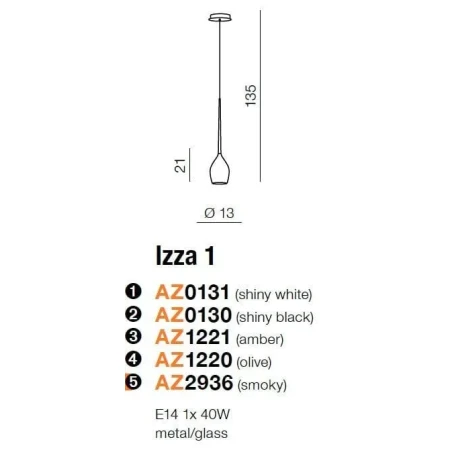 Lampa wisząca nowoczesna IZZA 1 czarna AZ2936 - Azzardo