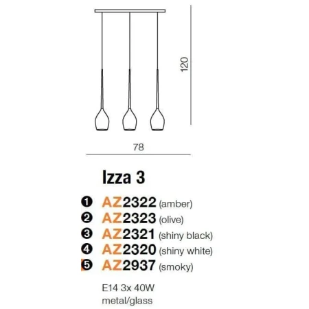 Lampa nad stół wisząca nowoczesna IZZA 3 czarna AZ2937 - Azzardo