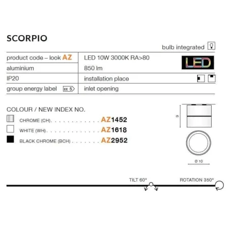 Oprawa sufitowa SCORPIO czarna AZ2952 - Azzardo