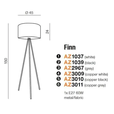 Lampa podłogowa FINN szara AZ2967 - Azzardo