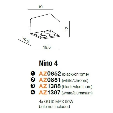Oprawa sufitowa NINO 4  biała AZ0851 - Azzardo