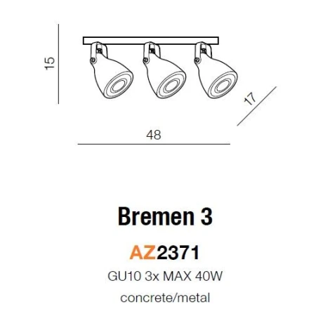 Oprawa sufitowa BREMEN 3 szara AZ2371 - Azzardo