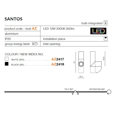 Oprawa sufitowa SANTOS czarna AZ2416 - Azzardo