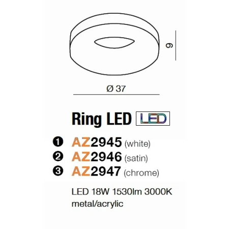 Azzardo Lampa sufitowa plafon RING LED AZ2947
