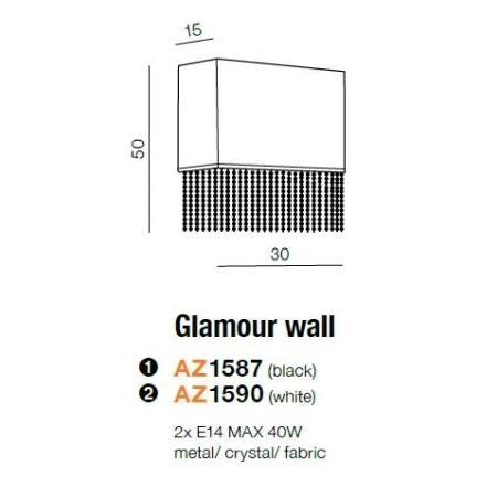 Kinkiet designerski GLAMOUR WALL czarny AZ1587 - Azzardo