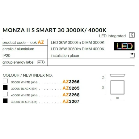 Azzardo Plafon Monza II S SMART 30 3000K AZ3266
