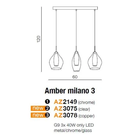 Azzardo Lampa sufitowa wisząca Amber Milano 3 AZ3078
