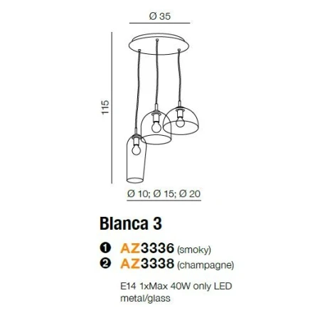 Lampa nad stół wisząca nowoczesna Blanca 3 mosiądz AZ3336- AZzardo