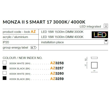 Azzardo Plafon Monza II S SMART 17 3000K AZ3257