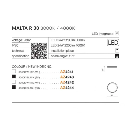 Plafon nowoczesny Malta R 30 4000K AZ4242 - Azzardo