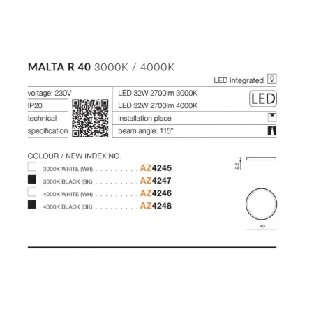 Plafon nowoczesny Malta R 40 4000K AZ4246 - Azzardo