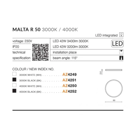 Plafon nowoczesny Malta R 50 3000K AZ4249 - Azzardo