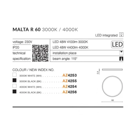 Plafon nowoczesny Malta R 60 3000K AZ4253 - Azzardo