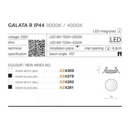 Oprawa wpuszczana okrągła Galata R 3000K AZ4379 - Azzardo