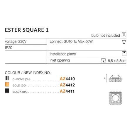 Oprawa do wbudowania Ester Square 1 AZ4411 - Azzardo