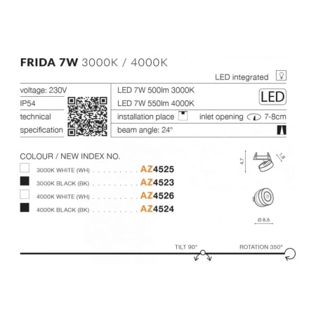 Reflektor do wbudowania Frida 7W 4000K AZ4524 - Azzardo