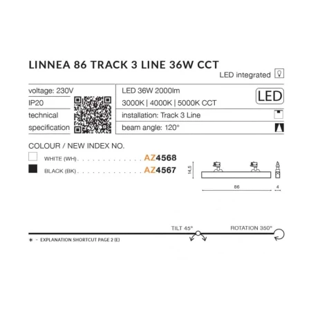 Lampa do szynoprzewodu Linnea 86 3Line 36W CCT AZ4567 - Azzardo